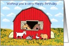 Happy birthday with sunflowers and barn animals custom text card
