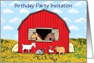 Birthday Party invitation with sunflowers and farm animals custom text card