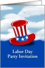 Labor Day Party Invitation with American flag top hat against sky card