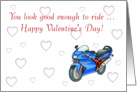 Motorcycle Valentine’s Day with motorbike and love hearts card