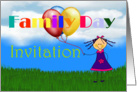 Family Day Invitation with girl holding balloons card