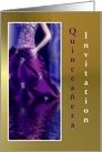 Quinceanera Invitation with purple dress and gold customizable card