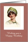 Vintage Happy Birthday custom card with vintage lady card