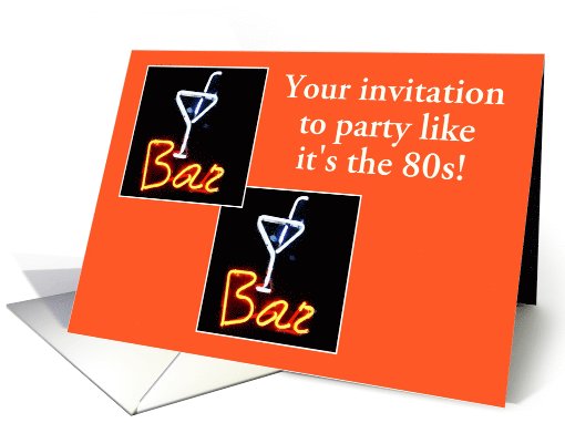 80s themed party invitation 80s neon bar sign card (1103292)
