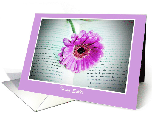 Happy Birthday sister with gerbera in book Sister's Birthday card