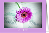 Happy Birthday sister with gerbera in book Sister’s Birthday card