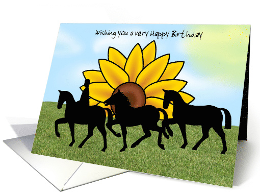 Happy birthday with sunflower and horses custom text card (1130408)