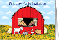 Birthday Party invitation with sunflowers and farm animals custom text card