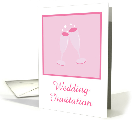 Wedding Invitation with pink champagne glasses custom text card