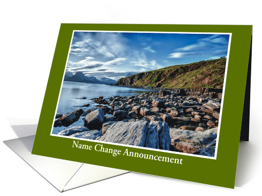 Name Change Announcement with a mountain view and custom text card