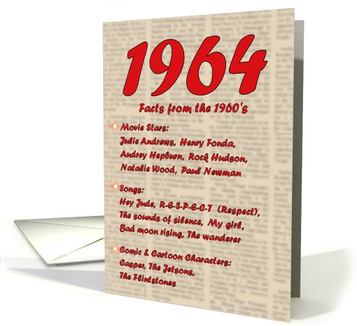 1964 Fun Facts - 64th Birthday
 card (454570)