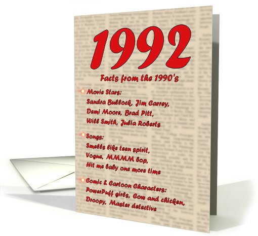 1992 FUN FACTS - BIRTHDAY newspaper print nostaligia year... (455264)
