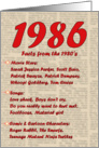 1986 FUN FACTS - BIRTHDAY newspaper print nostaligia year of birth card