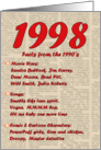 1998 FUN FACTS - BIRTHDAY newspaper print nostaligia year of birth card