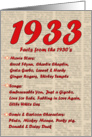 1933 FUN FACTS - BIRTHDAY newspaper print nostaligia year of birth card