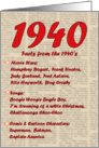1940 FUN FACTS - BIRTHDAY newspaper print nostaligia year of birth card