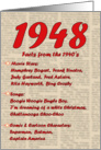 1948 FUN FACTS - BIRTHDAY newspaper print nostaligia year of birth card