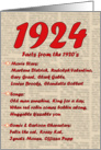 1924 FUN FACTS - BIRTHDAY newspaper print nostaligia year of birth card