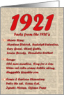 1921 FUN FACTS - BIRTHDAY newspaper print nostaligia year of birth card
