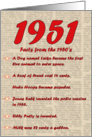 1951 FUN FACTS - BIRTHDAY newspaper print nostaligia year of birth card