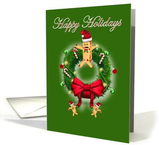 Happy Holidays hot dog hot dog bun wreath card (709289)