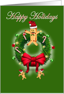 Happy Holidays hot dog hot dog bun wreath card