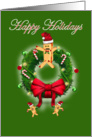 Happy Holidays hot dog hot dog bun wreath card