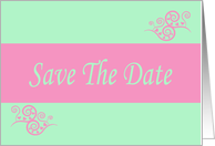 Save The Date love hearts pink and mint scrolls romantic spring colors card