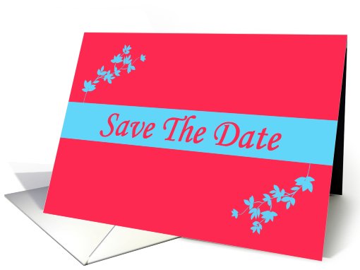 Save The Date love hearts pink and blue leaves romantic... (765181)