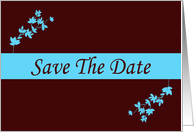 Save The Date love hearts blue and chocolate brown romantic spring colors card
