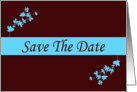 Save The Date love hearts blue and chocolate brown romantic spring colors card