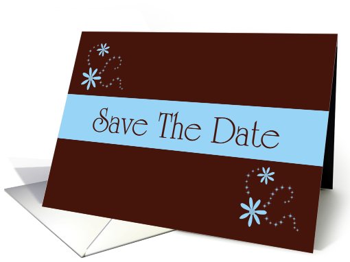 Save The Date flowers stars blue and chocolate brown... (765682)
