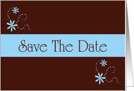 Save The Date flowers stars blue and chocolate brown romantic spring colors card