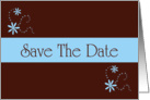 Save The Date flowers stars blue and chocolate brown romantic spring colors card