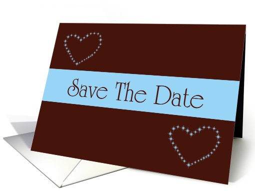 Save The Date love hearts blue and chocolate brown... (765683)