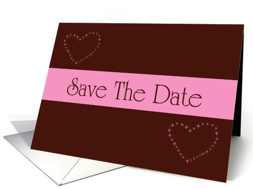Save The Date love hearts pink and chocolate brown... (765684)