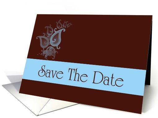 Save The Date scroll blue and chocolate brown romantic... (765702)