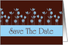 Save The Date flowers blue and chocolate brown romantic spring colors card
