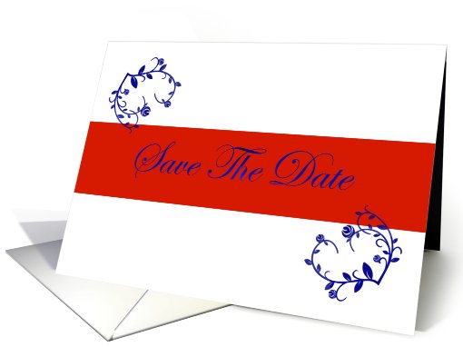 Save The Date flowers blue scrolls red banner romantic... (767721)