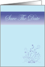 Save The Date red scroll flowers blue banner romantic spring colors card