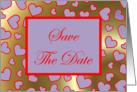 Save The Date with purple mauve love hearts gold background card