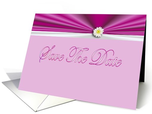 Save The Date with flower daisy and ribbon on satin look card (768082)