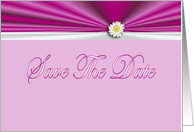 Save The Date with flower daisy and ribbon on satin look card