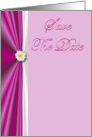 Save The Date with flower daisy and ribbon on satin look card