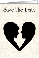 Save The Date with couple in love heart Wedding card