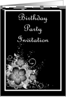 Birthday Party Invitation with scrolls and flowers card