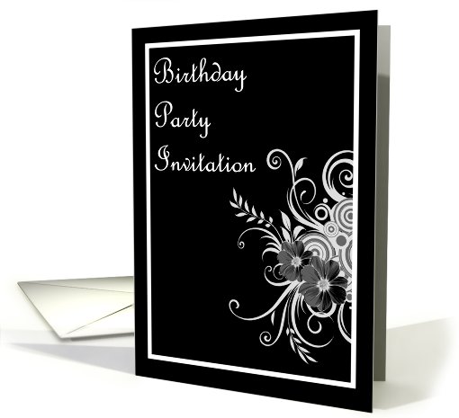 Birthday Party Invitation with scrolls and flowers card (778943)