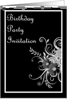 Birthday Party Invitation with scrolls and flowers card