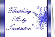 Birthday Party Invitation with scrolls and flowers card