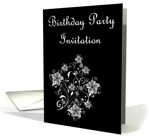 Birthday Party Invitation with flowers and scrolls card (779076)